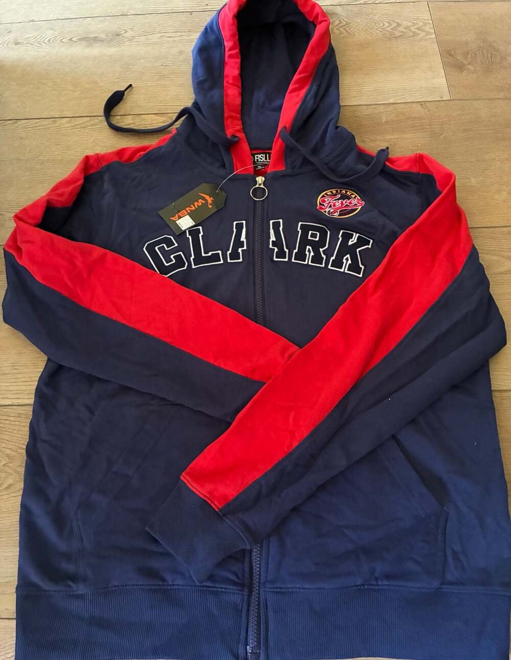 FISLL WNBA Indiana Fever Caitlin Clark Full Zip Hoodie Navy/Red-Size Med-NWT
